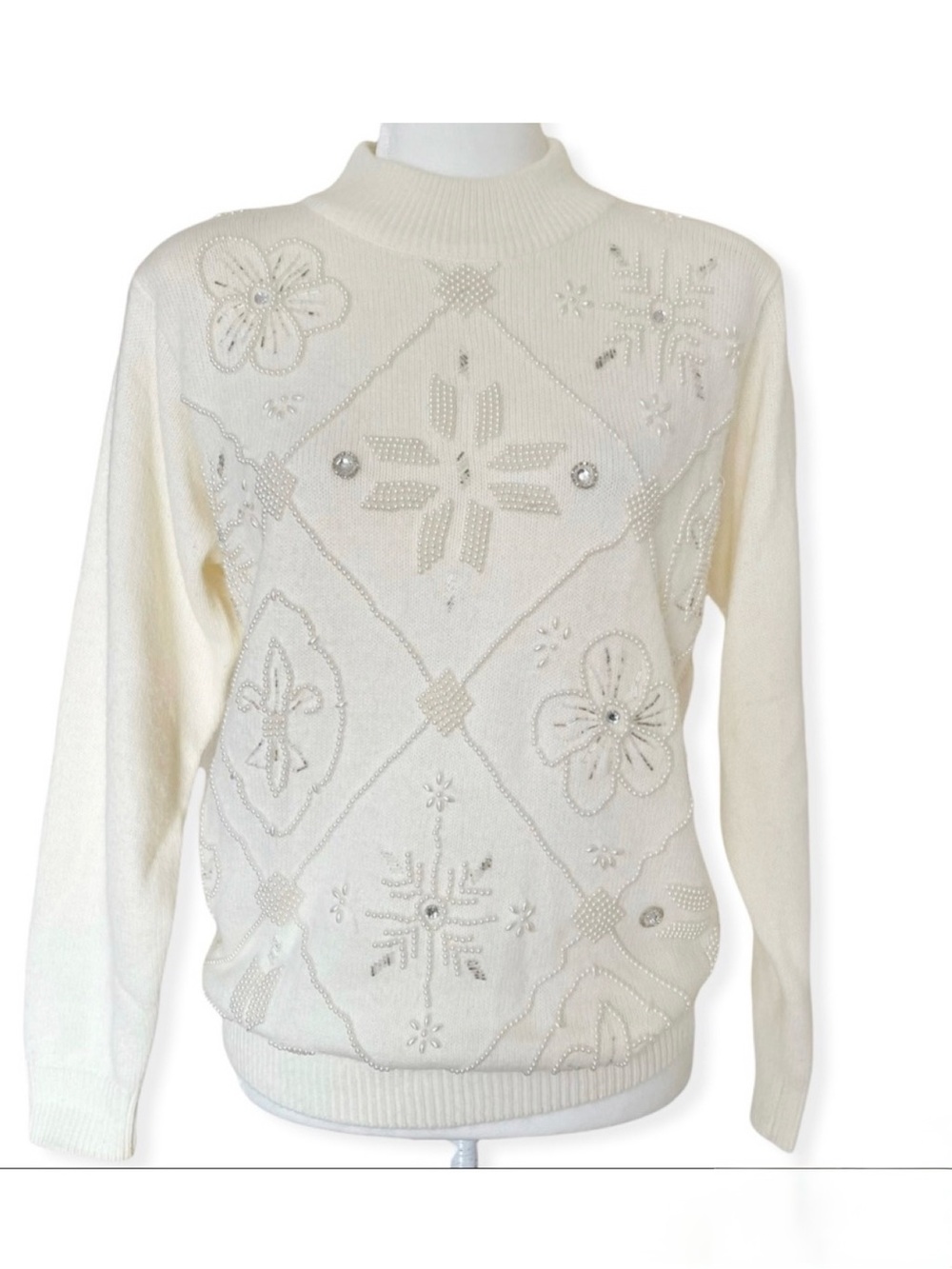 Alfred Dunner Vintage Mock Neck Beaded Sweater SMALL